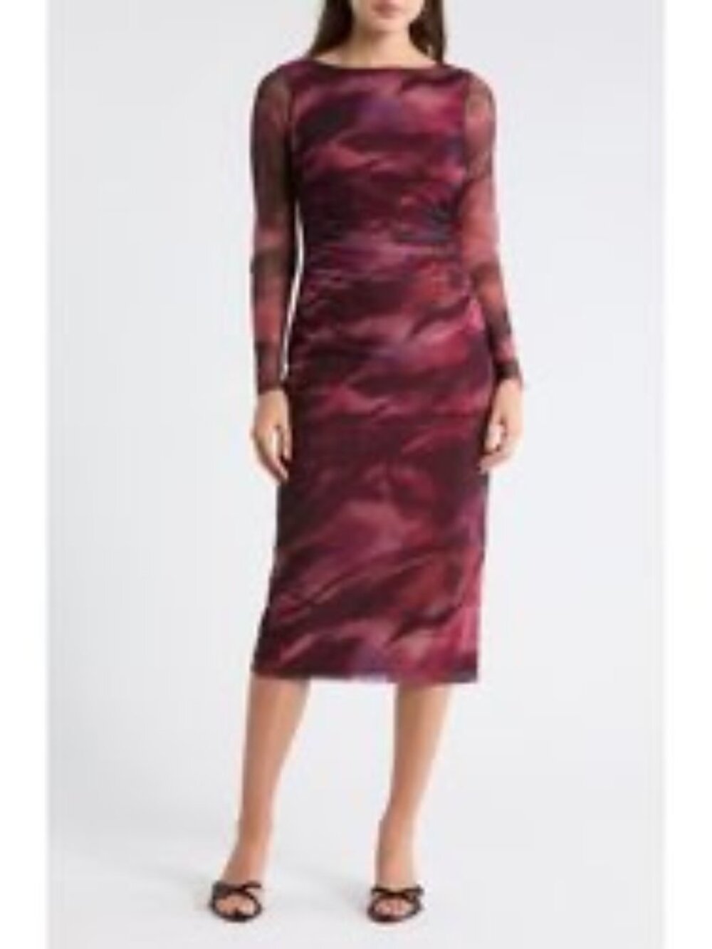 Like New Vince Camuto Body Con Mesh Dress Size 12 Wine Color